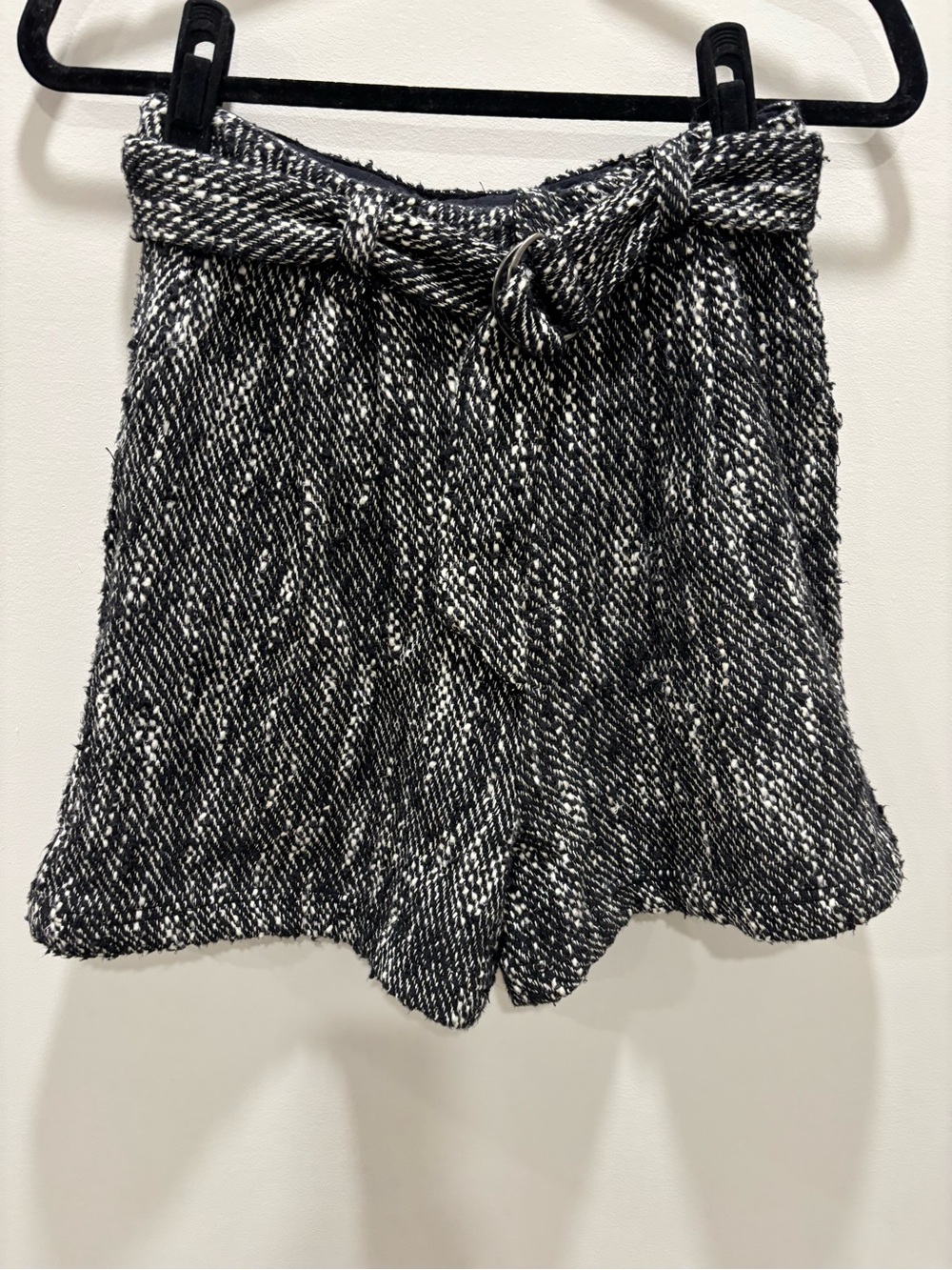 Free People Black Ivory Tweed Belted High-Rise Shorts Size 0
